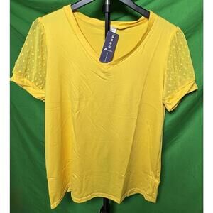 Misifi Yellow Short Sleeve Top Blouse Shirt Womens Size M NEW